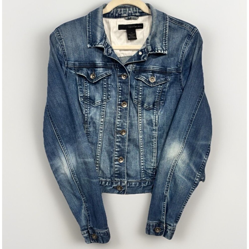 Calvin Klein Women's L Vtg 90s Stonewash Denim Jean Jacket Trucker Cottagecore